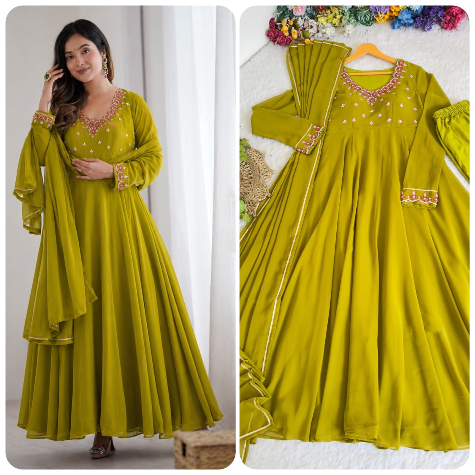 New Party Wear Look Fox Gerorrget Gown With Dupatta & pant